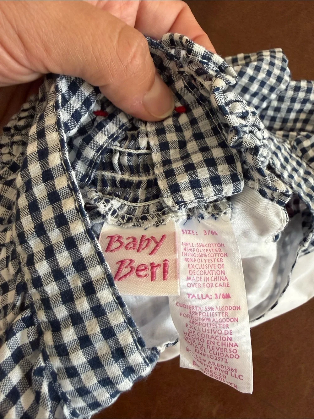 Girls Navy Gingham Red Bow Strawberry Appliqué Dress